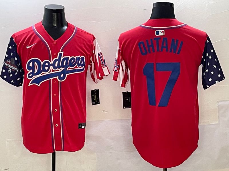 Men Los Angeles Dodgers 17 Ohtani Red a generation of national flags Joint name 2025 Nike MLB Jersey style 17